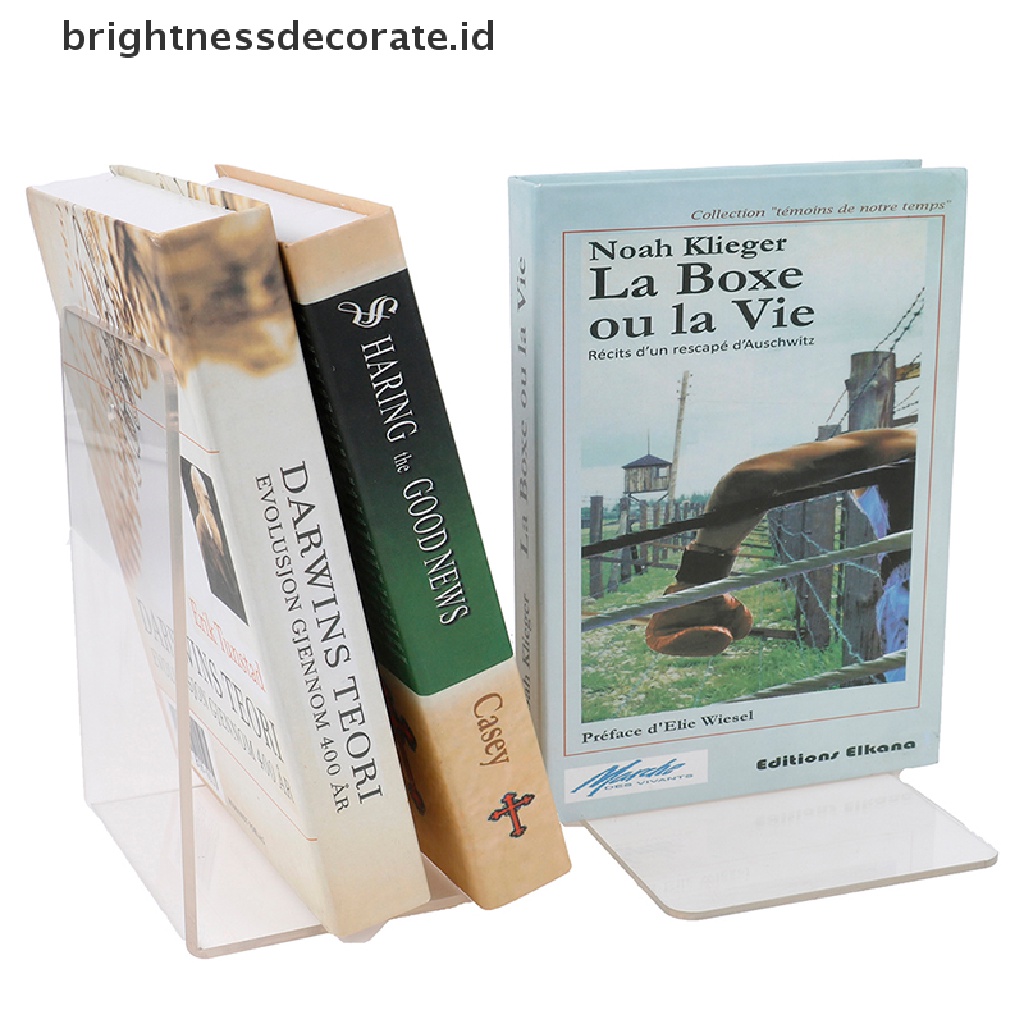 [Birth] 1pc Bookends Akrilik Bening Meja Berbentuk L Desktop Tempat Buku Alat Tulis Sekolah [ID]