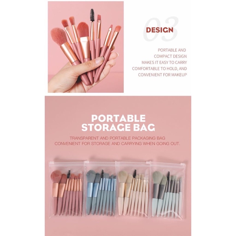 Kuas Make Up 8 IN 1 Free Pouch Make Up Brush 8Pcs Mini Travel Cosmetic Brush Make up
