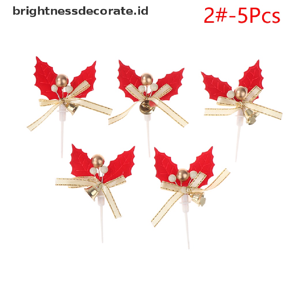 [Birth] 5pcs Natal Buah Garpu Daun Xms Dekorasi Pohon Kue Plugin Party Decor [ID]