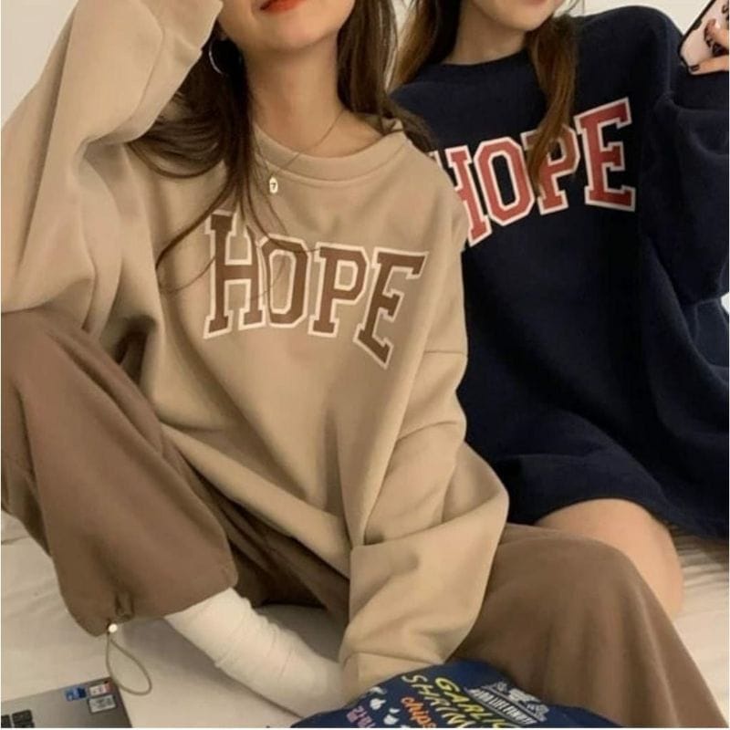 HOPE SWEATER CREWNECK OVERSIZE UNISEXE FLEECE WANITA PRIA