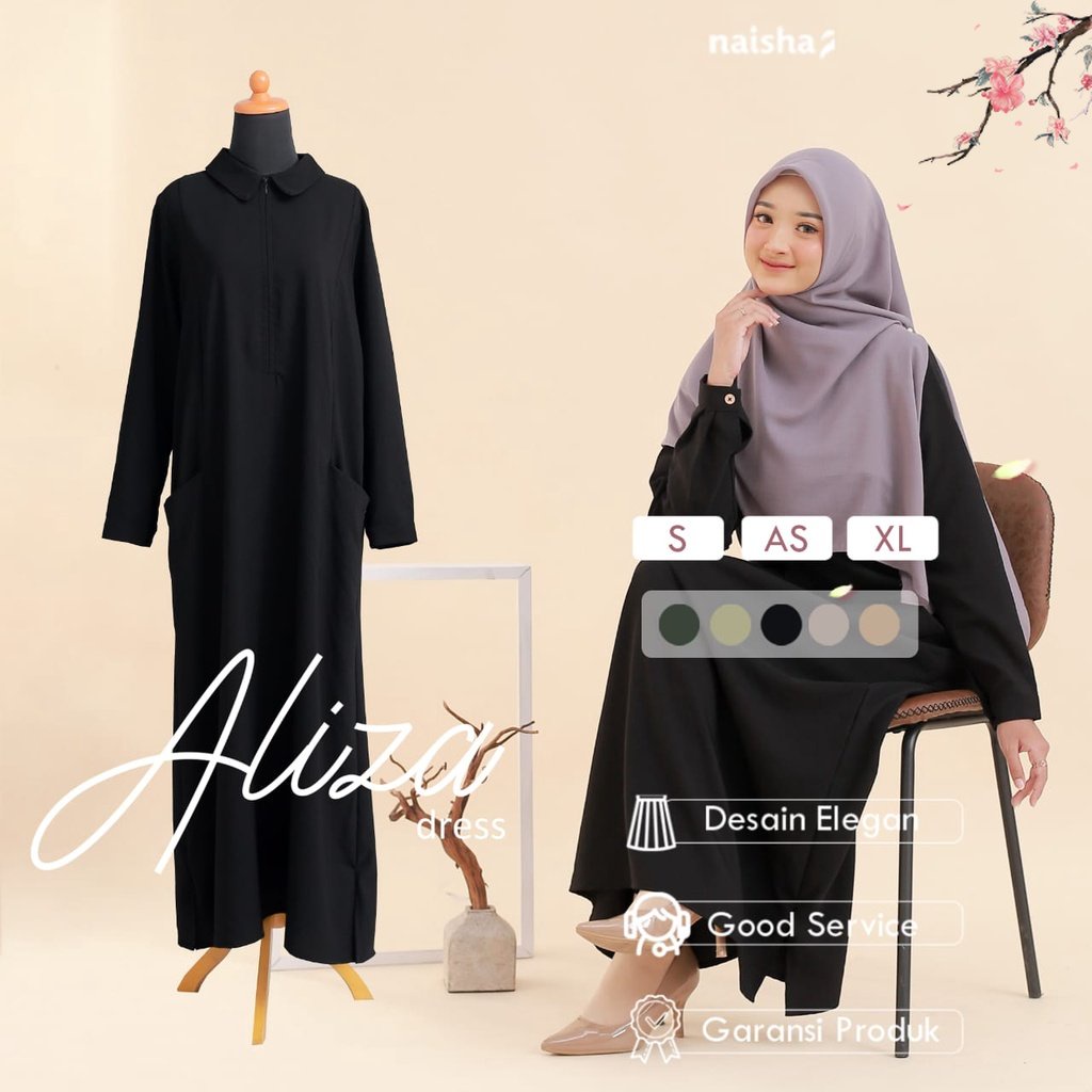 Naisha Official / Aliza Dress / Linen Dress Basic / Linen Maxi Dress / Dress Basic / Dress Terbaru /