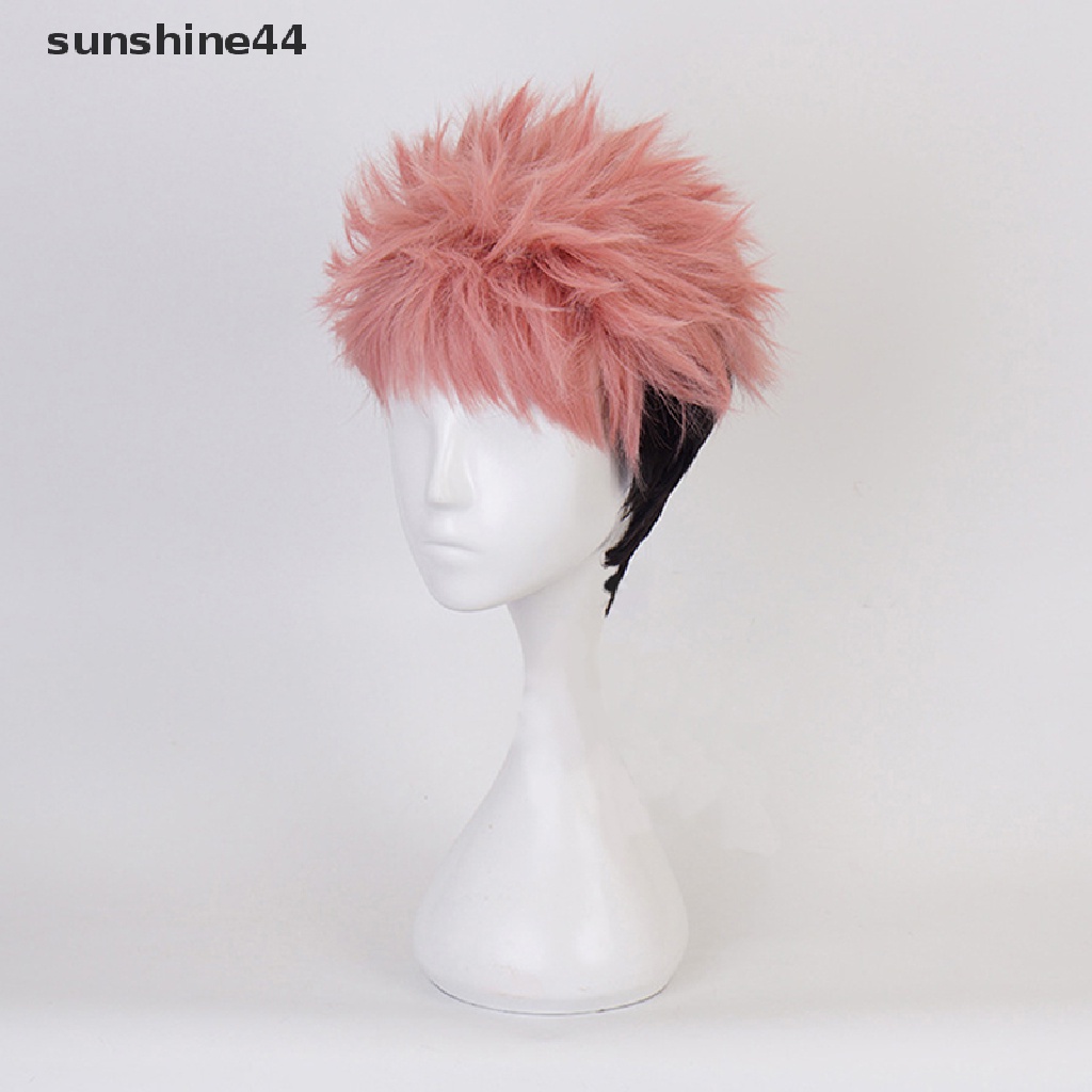 Sunshine Anime Jujutsu Kaisen Cosplay Yuji Itadori Wig Pink Hitam Pendek Tahan Panas Serat Rambut Wig Pesta Wig Cosplay Wig.