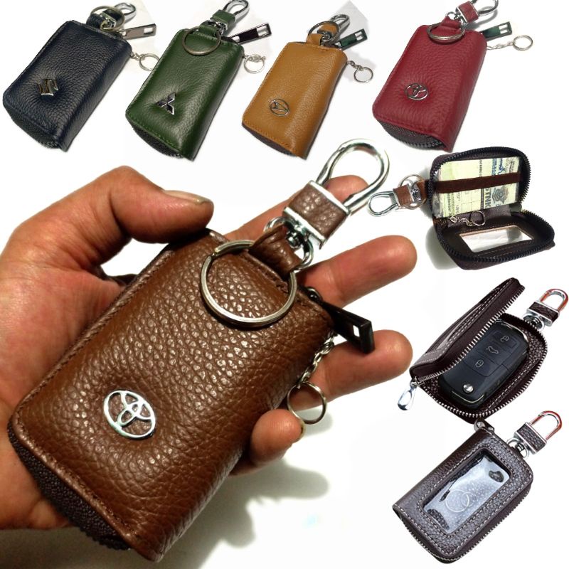 Dompet kunci remote keyless mobil kulit asli transparan dompet stnk mobil kulit