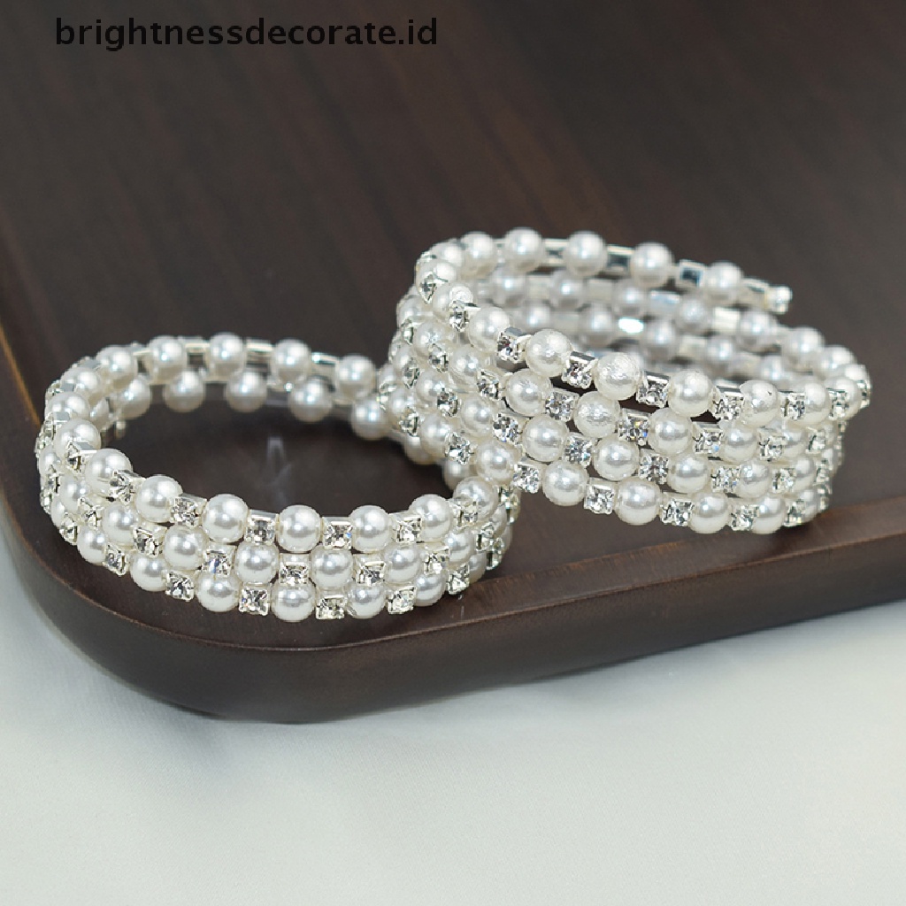 [Birth] Gelang Mutiara Imitasi Kristal Elegan Multilayer Stretchable Pearl Bracelet Gelang Mutiara Untuk Wanita Hadiah Perhiasan Pengantin [ID]