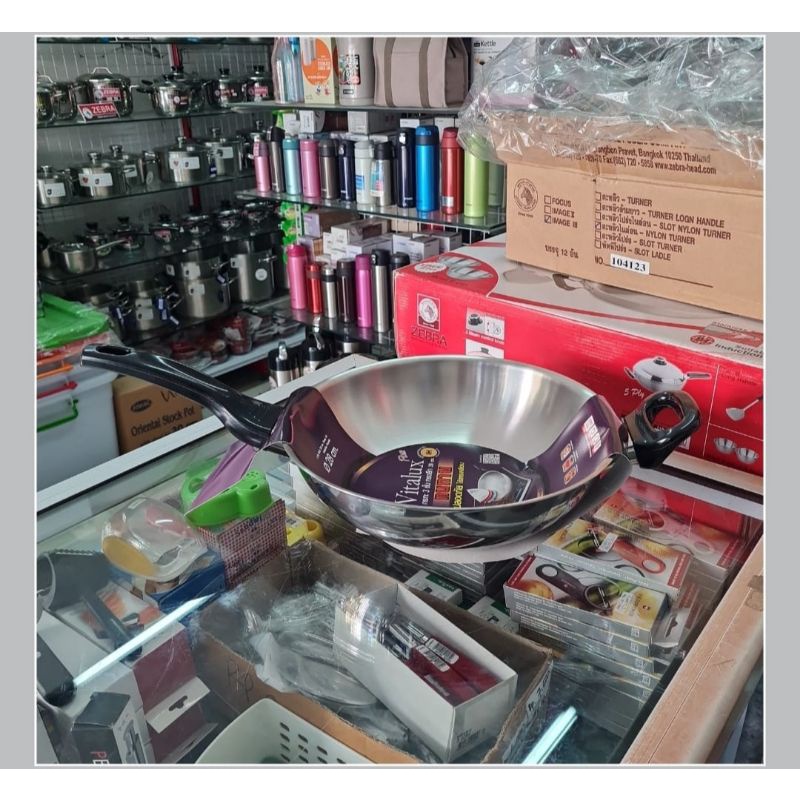 175328 3Ply Wok Vitalux 28cm Deep IH Bakelite Handle Zebra Thailandp