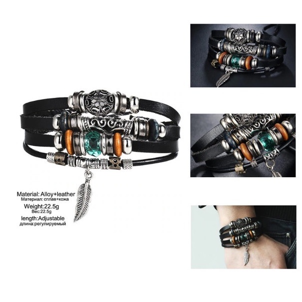 

+++++] Gelang gaul pria dan wanita Multilayer Leather Bracelet 030