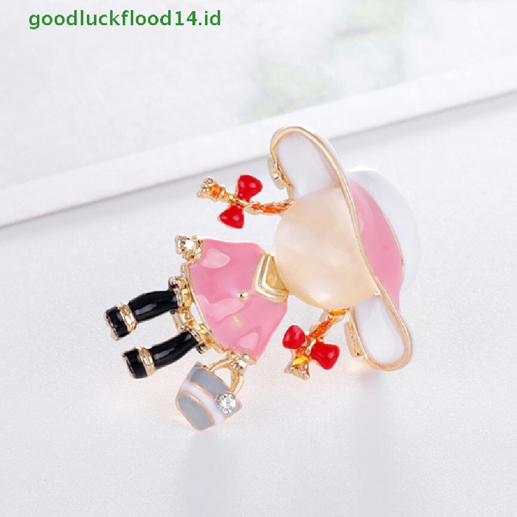 [GOOGFOUR] Enamel Lucu Ponytail Pager Gadis Bros Kristal Lapel Pin Aksesoris Perhiasan [TOP]