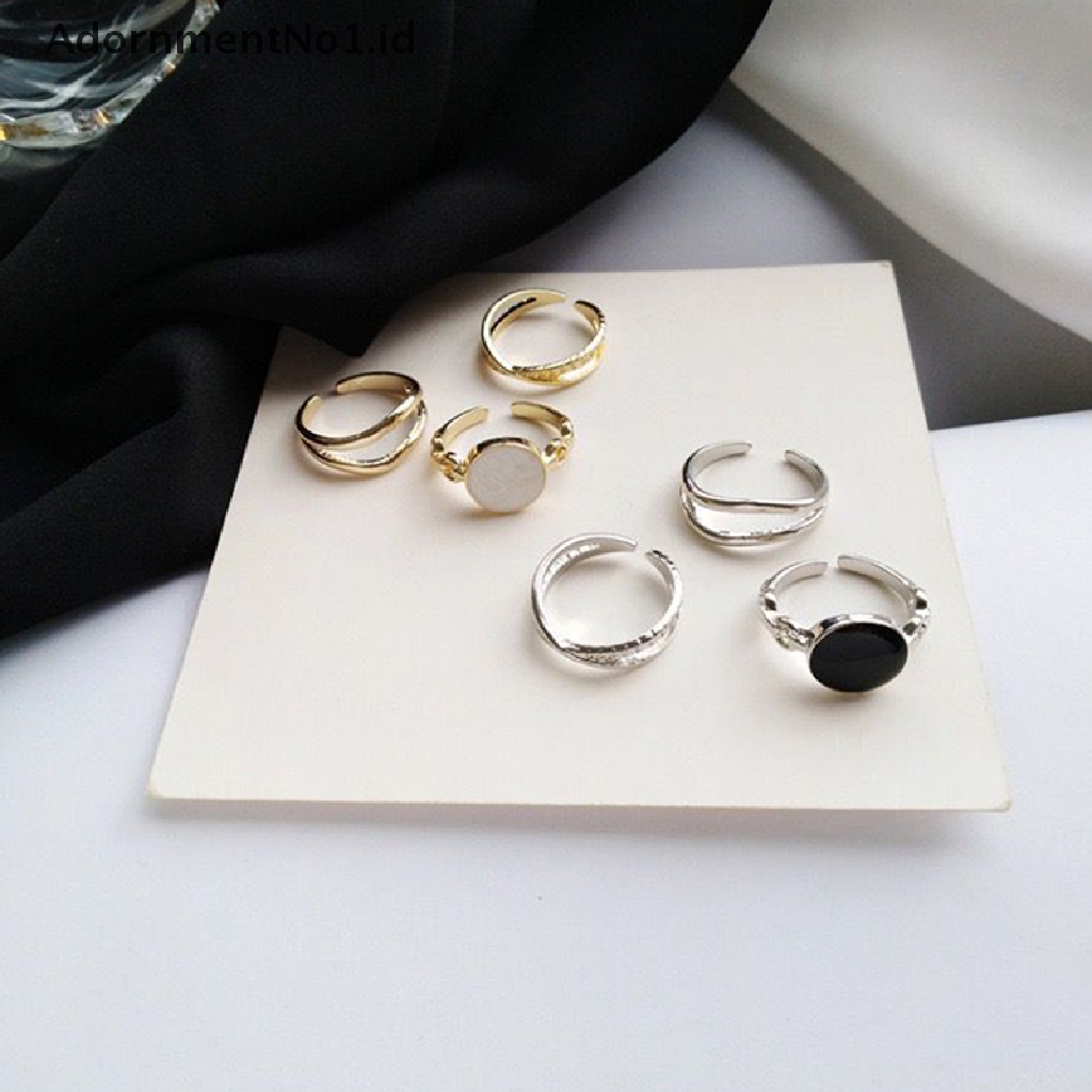 [AdornmentNo1] Fashion Oval Berbentuk Hitam Drop Glaze Warna Perak Cincin Terbuka Temperamen Ganda Perhiasan Hadiah Untuk Wanita [ID]