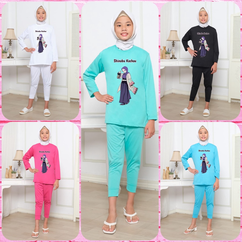 Hzl_outfit Baju Setelan Anak Perempuan Panjang Shinobu Kochou/ Setelan Baju Santai S(5-6tahun) M(7-8tahun) L(9-10tahun) XL(11-12tahun)