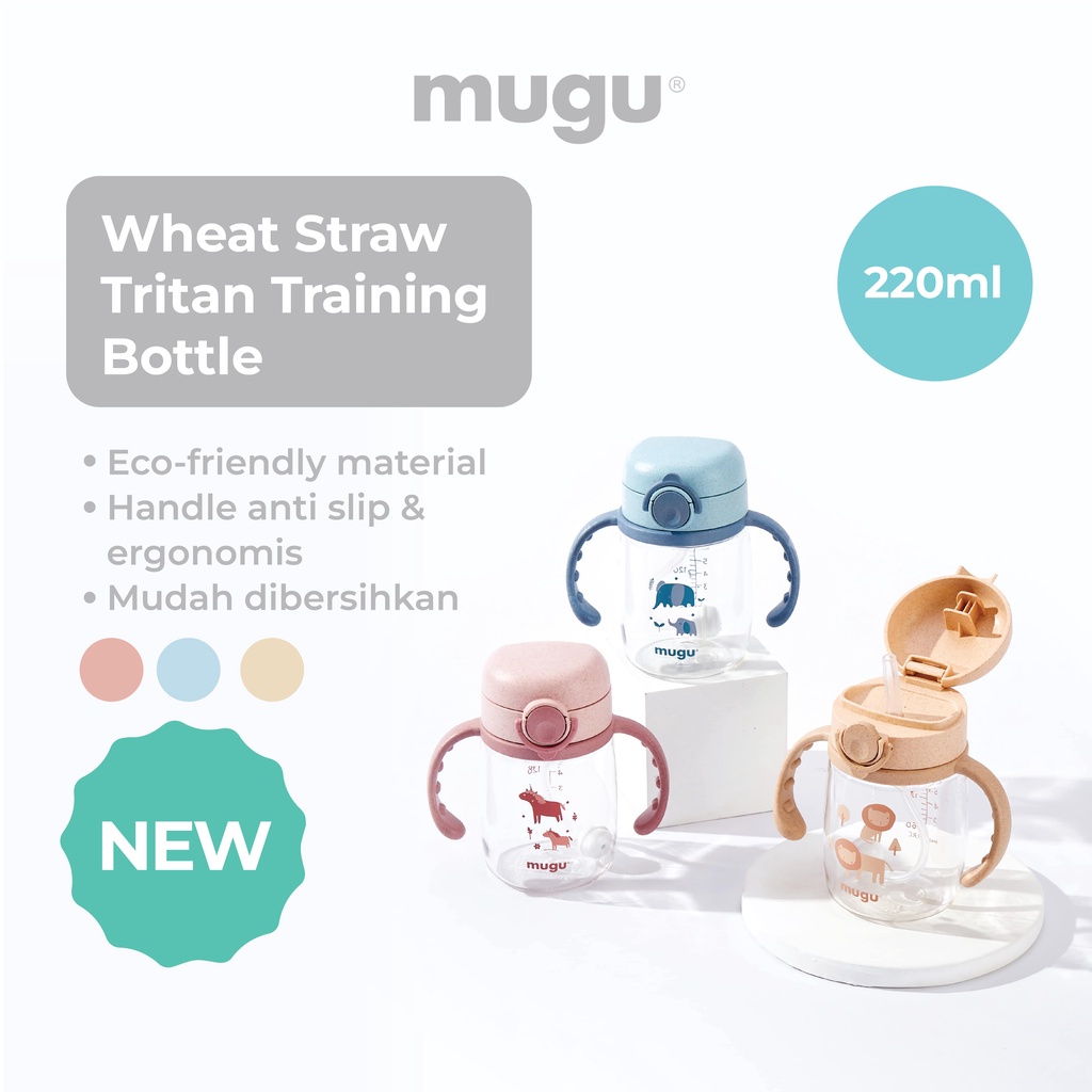MUGU TRITAN TRAINING BOTTLE 220ML/350ML / TEMPAT MINUM BAYI ANTI TUMPAH MOIMOM