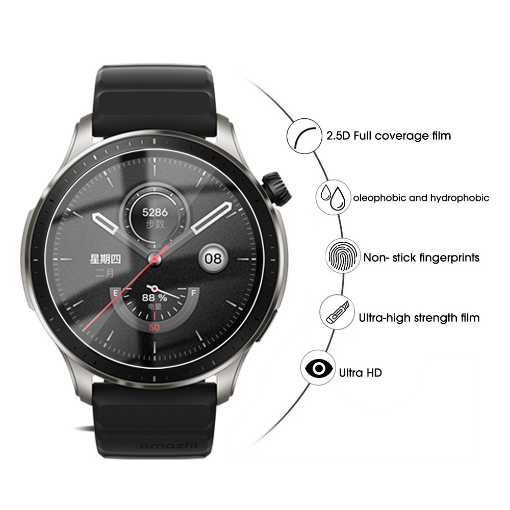 [Harga Grosir]5pcs Pelindung Layar Tempered Glass Anti Jatuh / Sidik Jari Untuk Smartwatch Huami Amazfit GTR 4