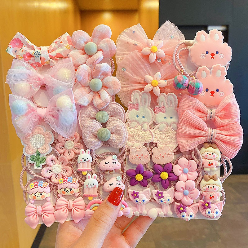 J8 NEW (1 set isi 20-22 pcs) Set ikat rambut anak motif pita bunga dan kartun lucu