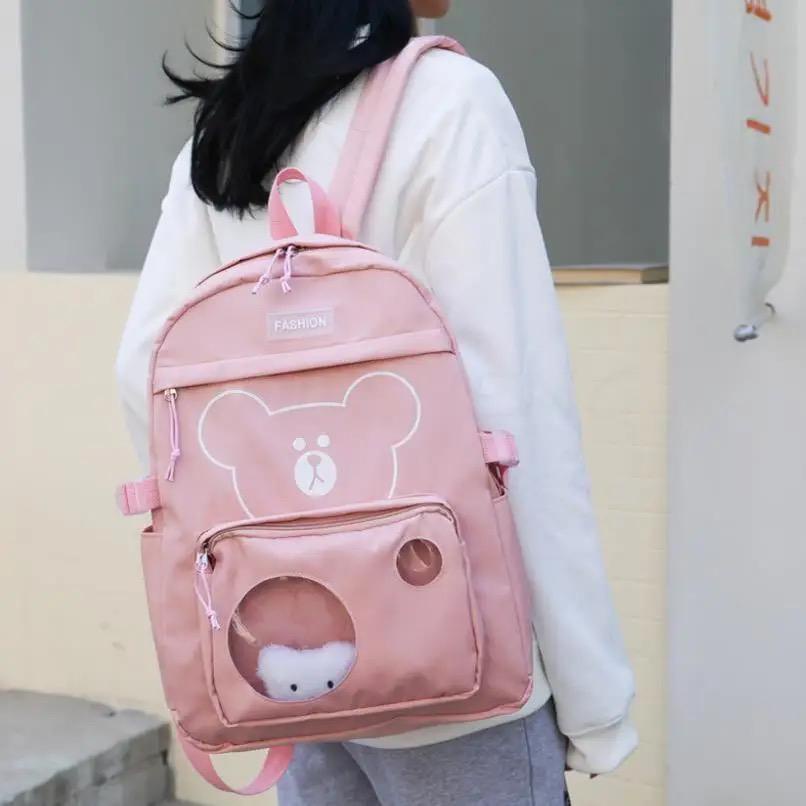 Ransel Kartun Harajuku Perempuan Tahan Air Tas Sekolah Wanita Imut Nilon Kawaii Ransel Mahasiswa Wanita Tas Buku Baru