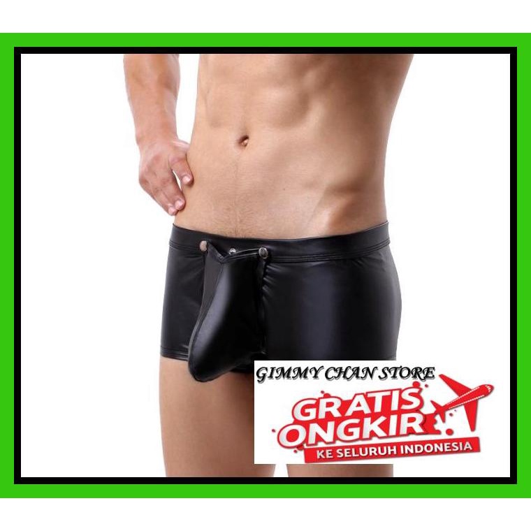 CELANA DALAM PRIA THONG / BLACK FAUX LEATHER MEN BOXER CELANA DALAM BOXER KULIT HITAM PRIA A440