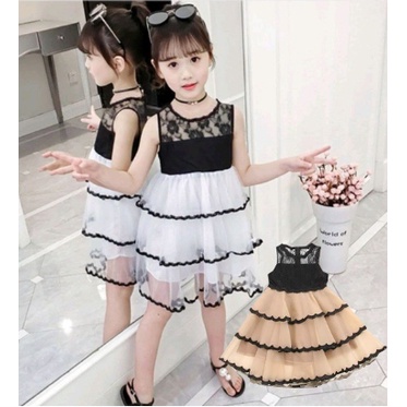 Baju Dress Lebaran Anak Perempuan Polos Terbaru 2023 Model Kekinian Trendy Gaun Pesta Kondangan Tanp