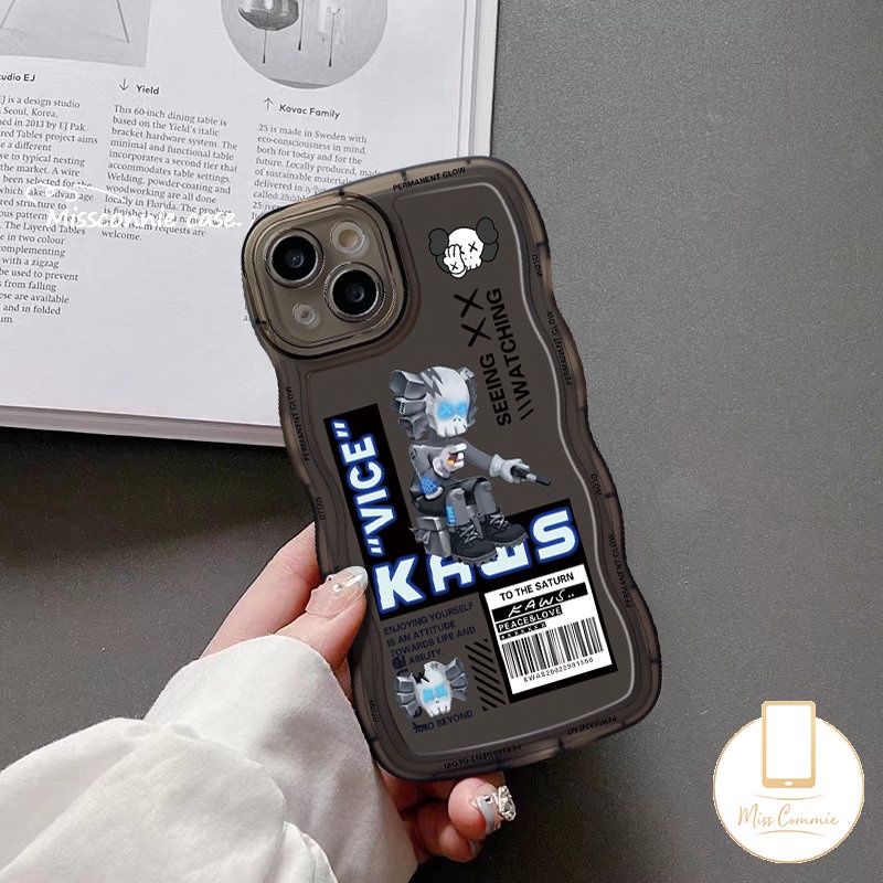 IPHONE Case Kompatibel Untuk Iphone11Xr 6 6s 8 7 Plus 12 13 14 Pro Max 14 Plus X XS Max 11Pro Max SE 2020 Kartun Fashion Beruang Keras Kaws Wavy Edge Soft TPU Phone Case