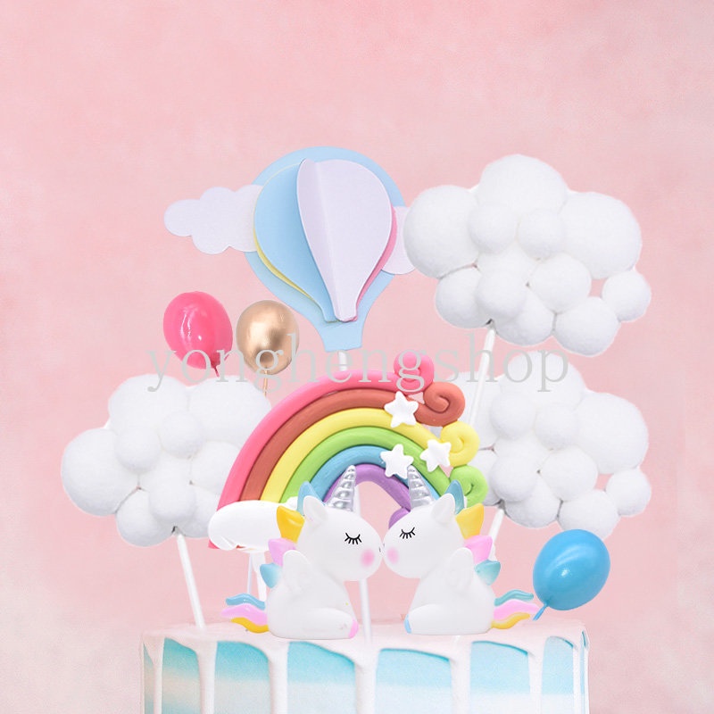 Topper Kue Desain Kartun Unicorn Pelangi Untuk Dekorasi Pesta Ulang Tahun Anak