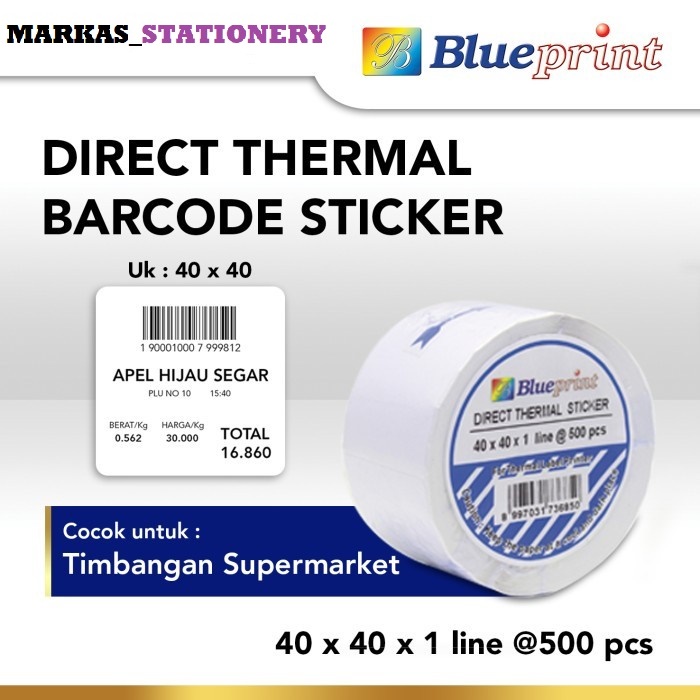 

Direct Thermal Sticker 40 x 40 BLUEPRINT Label Stiker 40x40 mm 1 Roll ISI 500