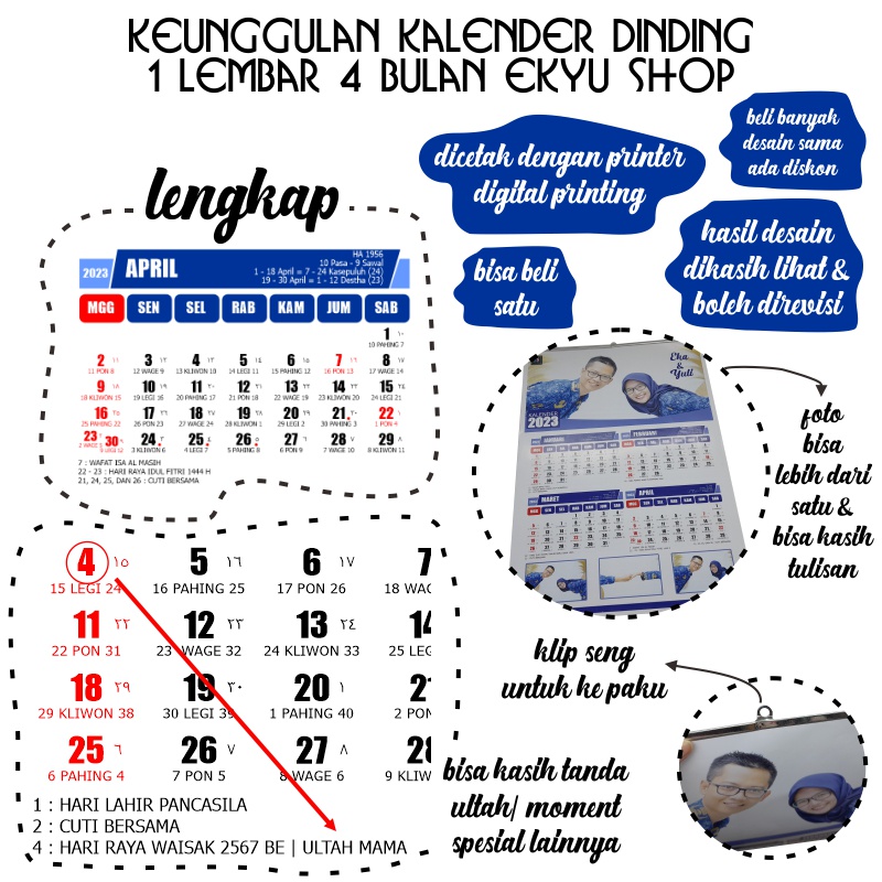 KALENDER DINDING 3 LEMBAR KLIP SENG (1 LEMBAR 4 BULAN)