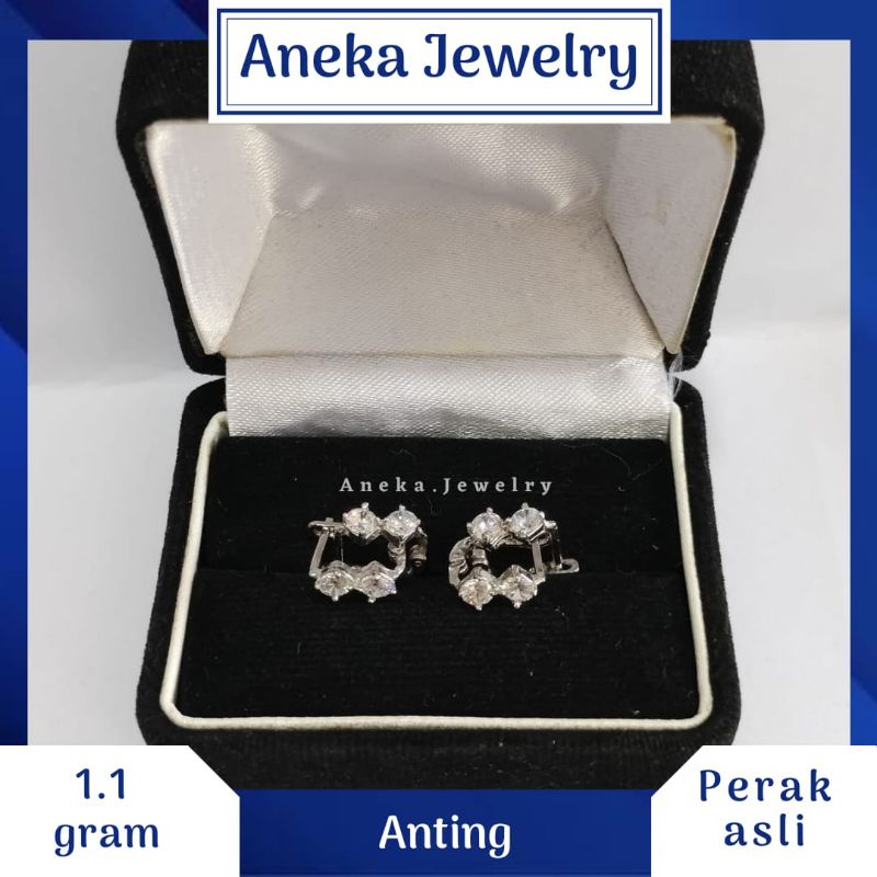 Anting Jepit Mata 2, Sepuh Emas Putih, Perak 925