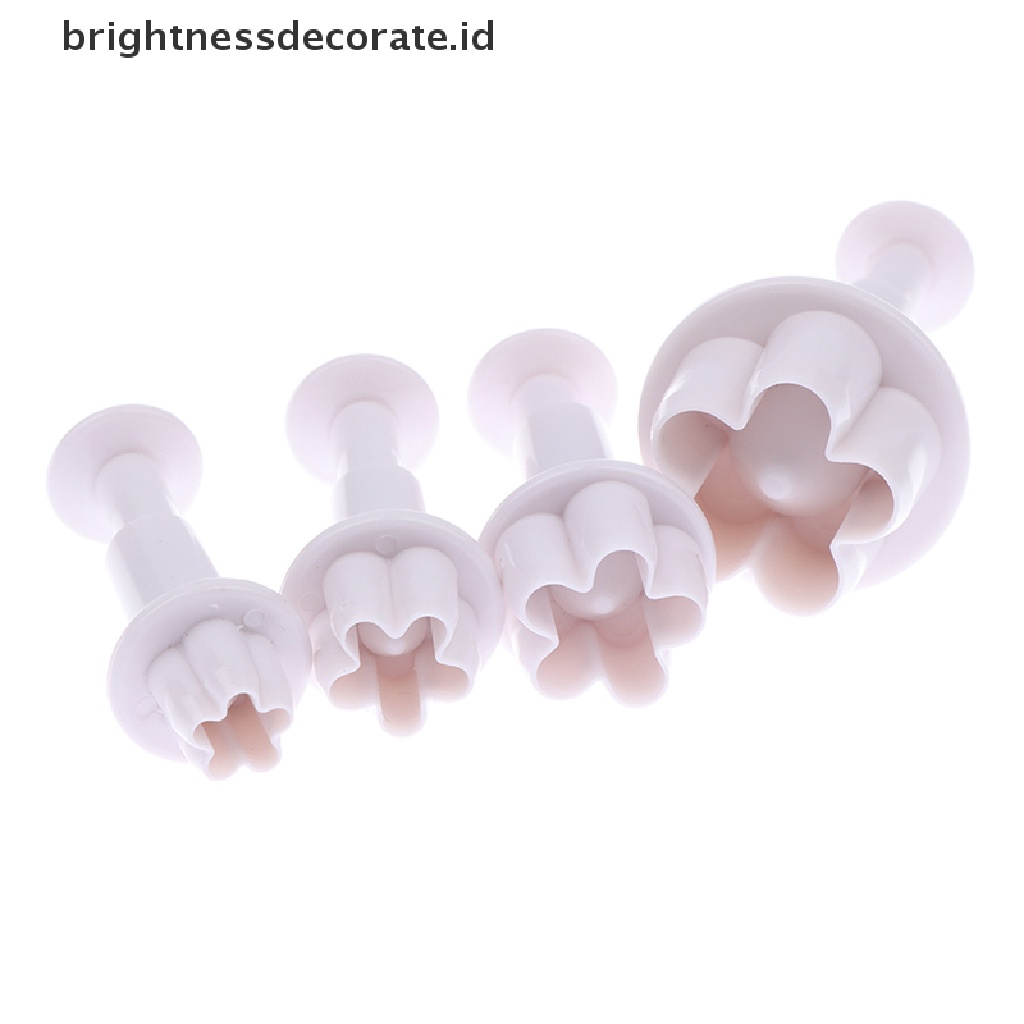 [Birth] 4pcs Plum Flower Fondant Cake Cutter Plunger Cetakan Kue Kering Decorag Candy Mould [ID]