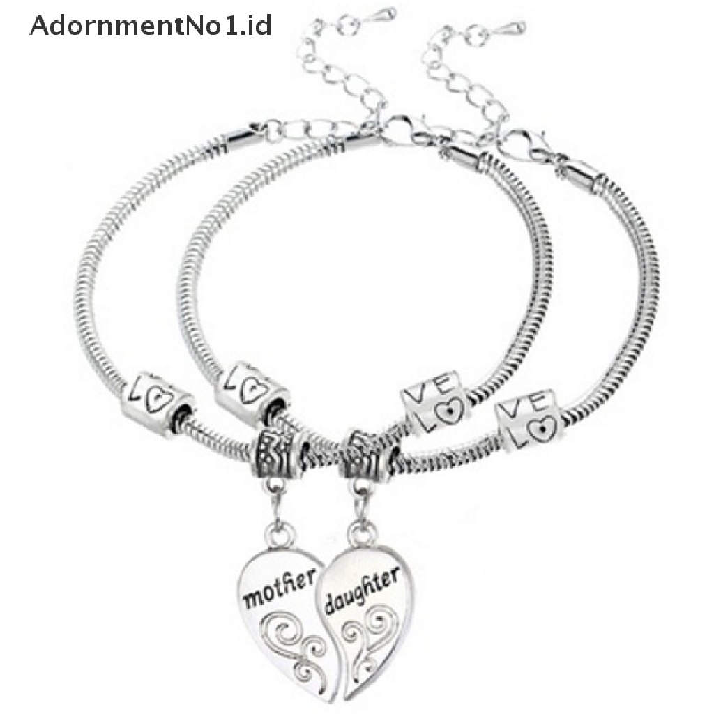 [AdornmentNo1] 2pcs/set Ibu Putri Cinta Hati Bangle Gelang Pesona Keluarga Perhiasan Hadiah [ID]