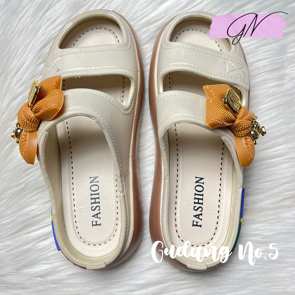 GN-029-2 Sandal Jelly Wanita Fashion Pita Tali Dua Model Terbaru Import PCU