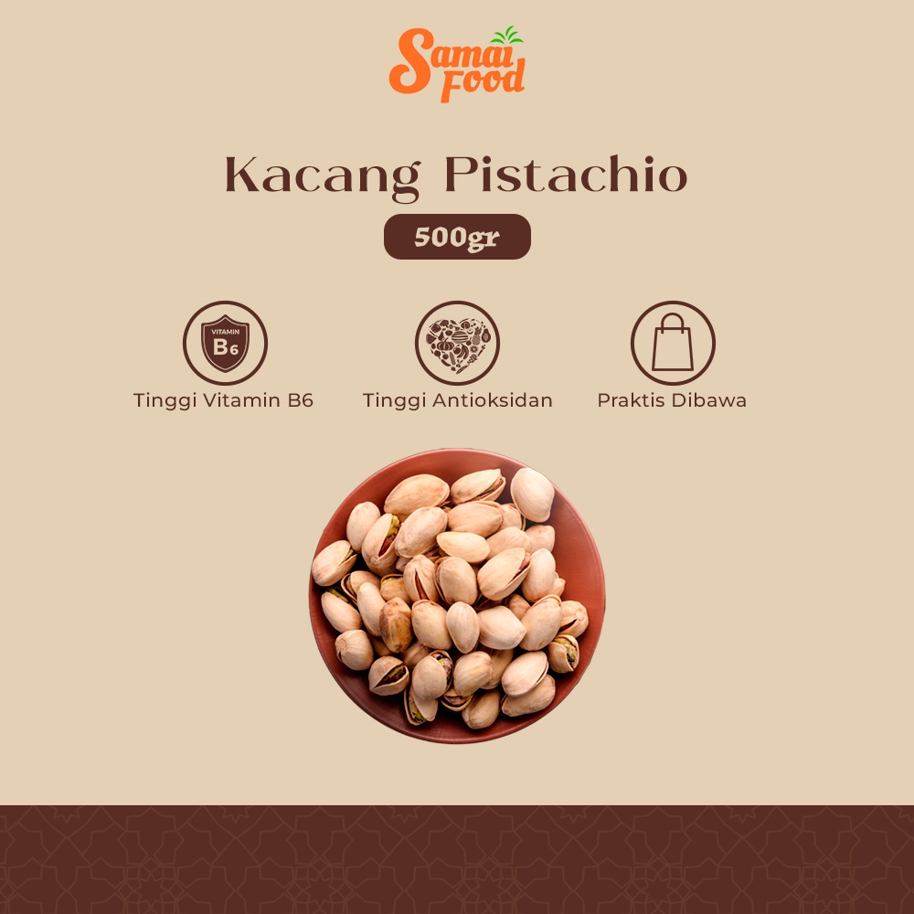 

Samai Food Kacang Pistachio Khas Arab Kemasan 500gr Pistachio Roasted