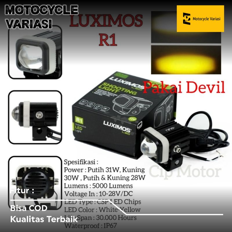Lampu D2 Laser NINE LUXIMOS R1 SHOOTING LIGHT Kuning Putih Pakai Devil 12Volt