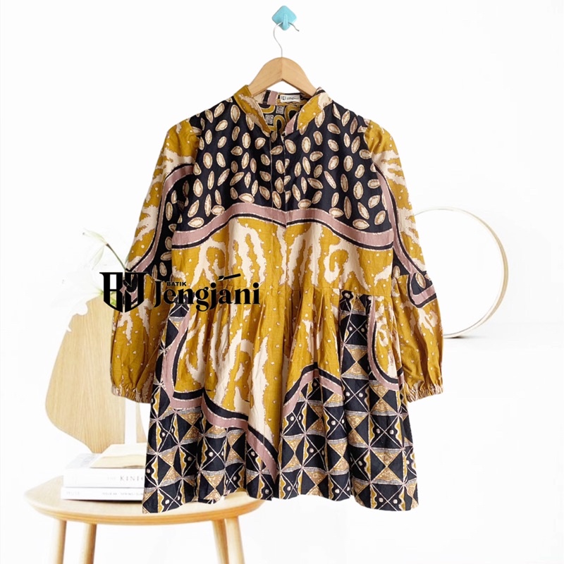 Blouse Batik Ameena | Blus Batik Abstrak | Baju Wanita Seragam Kerja Kekinian