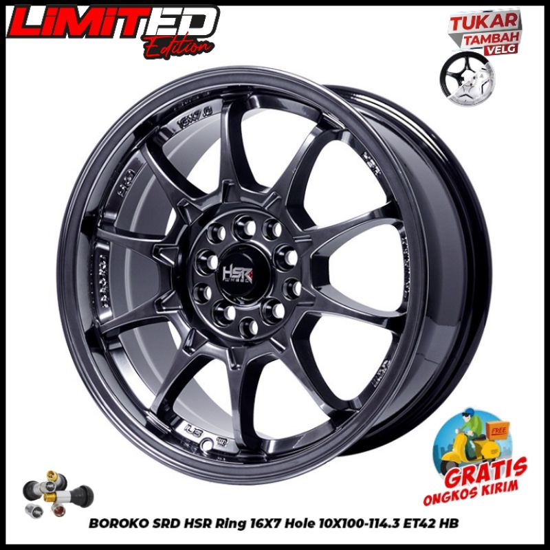 velg mobil ringb16 velg hsr BORORKO SRD R16 velg mobil lubang baut 5 pelek mobil ring 16