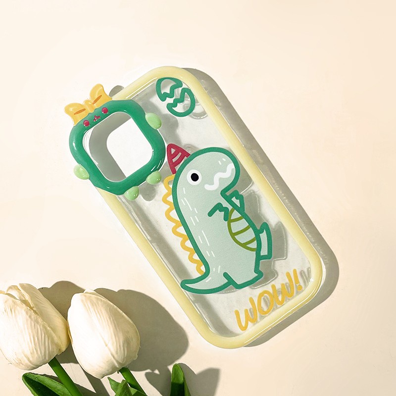 IPHONE Casing Kompatibel Untuk Iphone14 13 12 11 Pro Max X Xr Xs Max7 8 6 6s Plus Se2020 Cute Dinosaurus Little Monster Lens Phone Case Bening Shockproof Silikon Soft Case Cover Pelindung