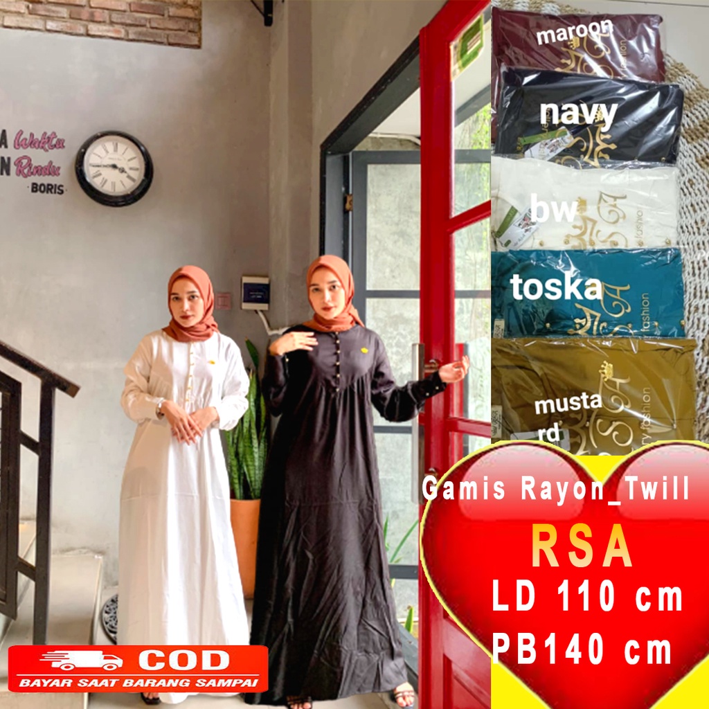 Baju Gamis Dress Rayon-Twill Rsa kancing mutiar busui LD 110 120