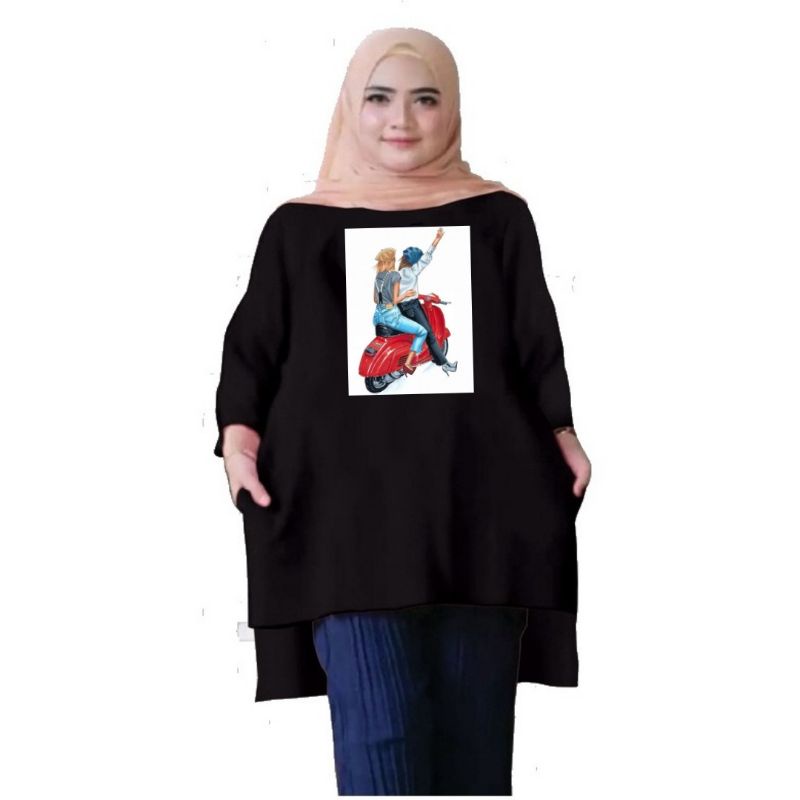 Atasan Baju Tunik Kaos Wanita Oversize LD 130 Cm Terbaru 2023 Viral Gambar DTF Bahan Kaos Babyterry . Atasan Baju Wanita Santai Tunik Wanita Dewasa Cewek Jumbo Kekinian Murah Big Size Motor