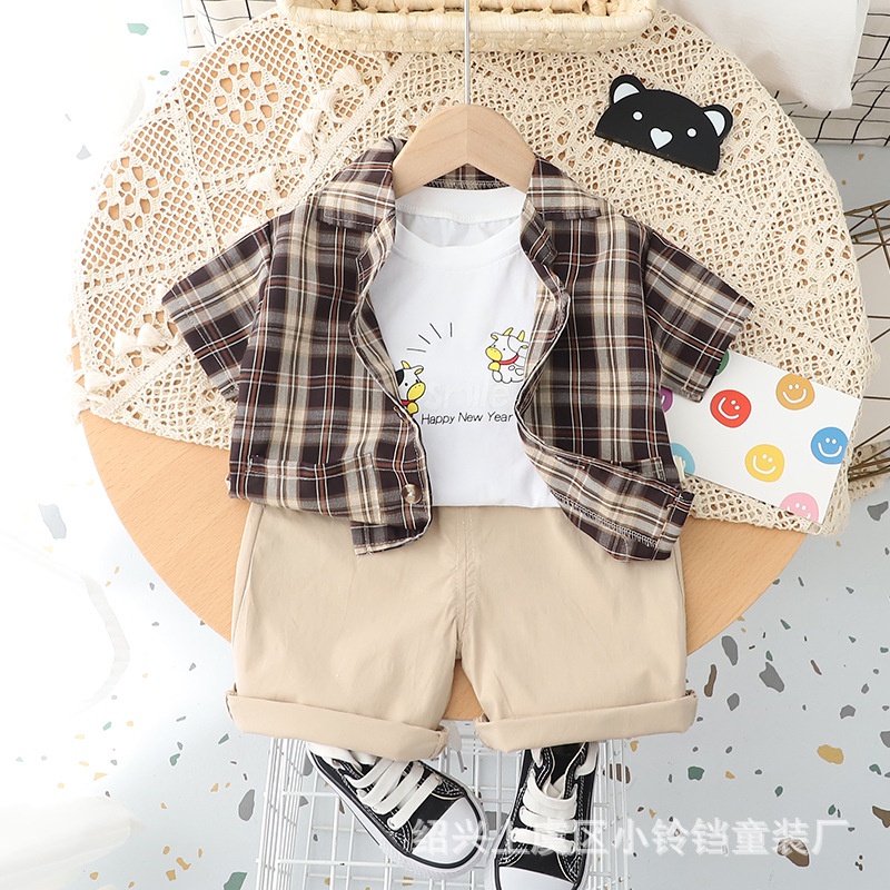 HappyOliver SET KEMEJA NORICK VEST EBV Setelan Bayi Laki-laki Lengan Pendek Baju Anak Laki Laki