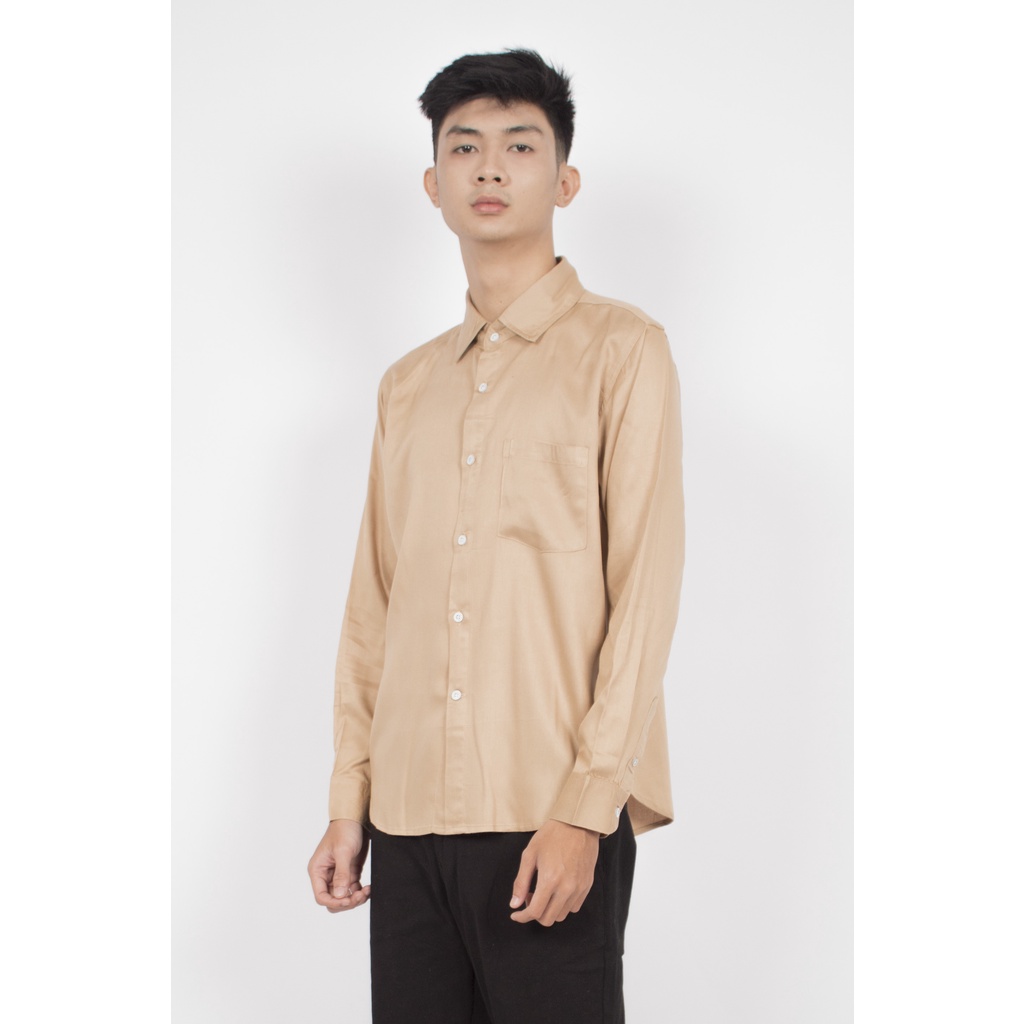 HIPNOP MOSCO kHAKI Kemeja Polos Pria Lengan Panjang Formal