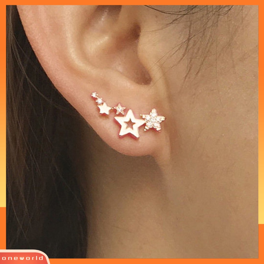 {oneworld} 1pasang Anting Pejantan Indah Berlian Imitasi Harian Dress Up Ringan Bintang Telinga Studs Wanita Klip Telinga Perhiasan Fashion