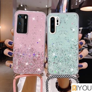 Hiasan Glitter Casing Ponsel Transparan Dengan Tali Untuk OPPO A5S F9 A12 A7 A11K A3S A1K A15 A15S A16