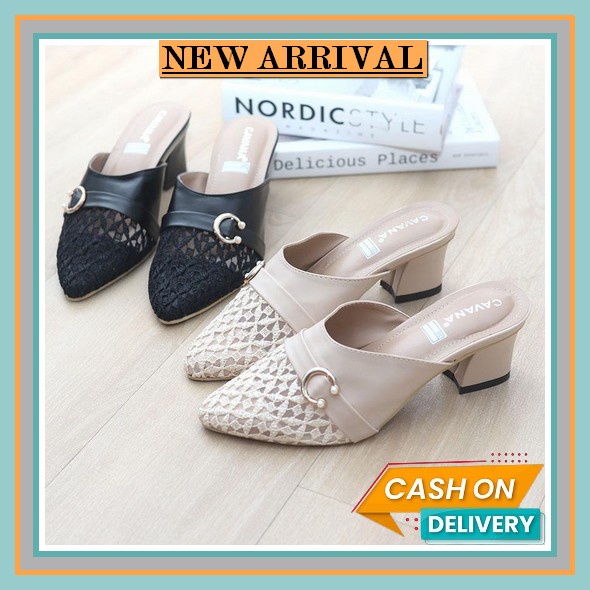 Sepatu High Heels Wanita Import 9938-5 Hill Heel Hils Heals W Hm128 Bunga W02 - Hitam, 36 Sendal Hak