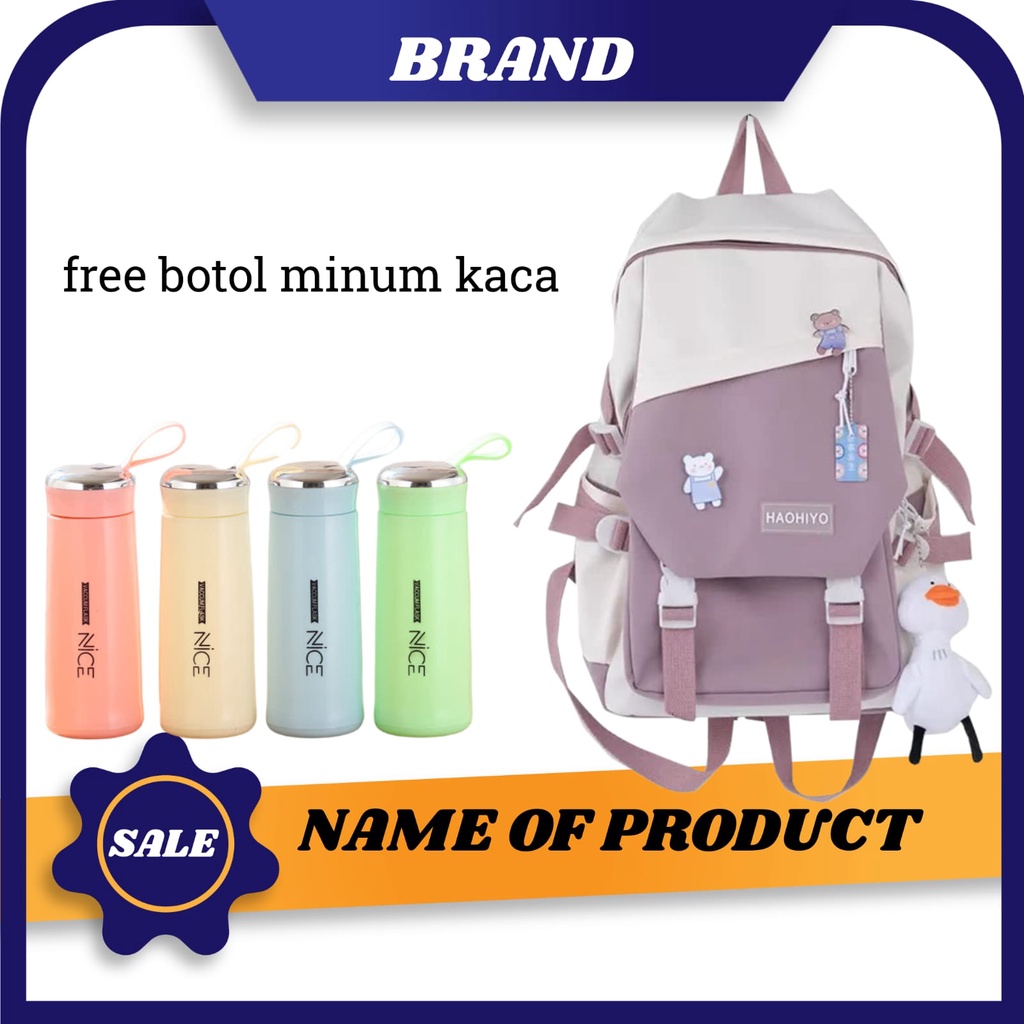 Tas Sekolah Anak Perempuan SD SMP SMA Ransel Kerja ORIGINAL Tas Sekolah Anak Laki-Laki Free Botol Minum Kaca