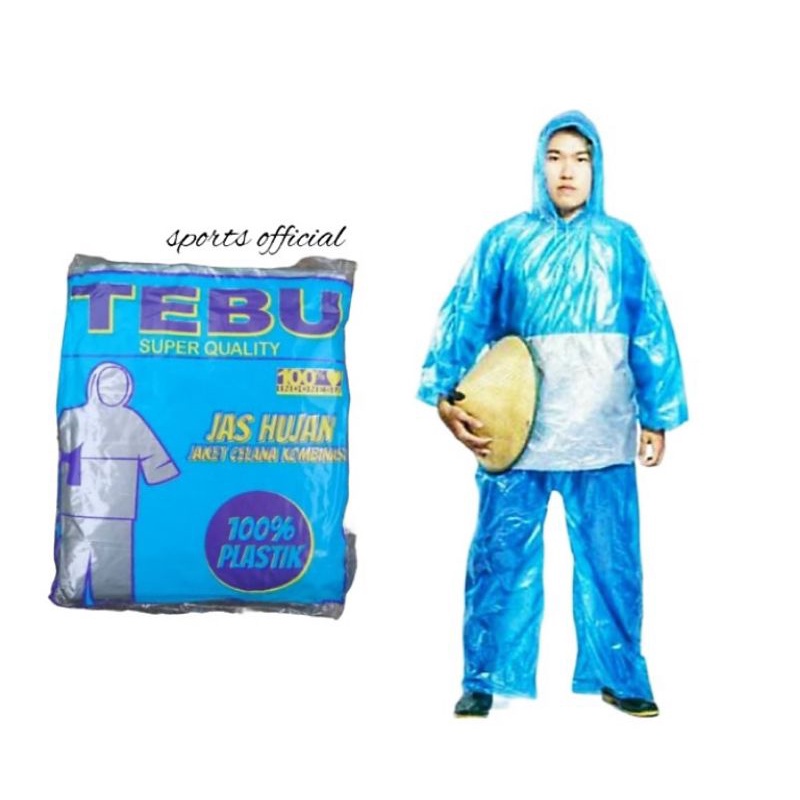 Jas Hujan / Mantel Setelan Plastik TEBU (Jaket + Celana ) Kombinasi