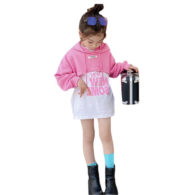 babyfit 7thn keatas baju dress crop hoody sweater 2 in1 bolero shirt BLACKGREYPINK baju abege abg import my-0504r