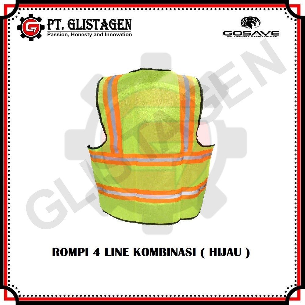 Rompi Safety Proyek Polyster 4 Line KOMBINASI Gosave HIJAU &amp; ORANGE