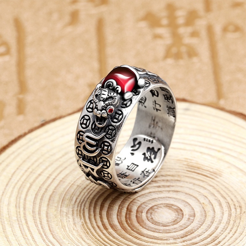 Mantra Feng Shui Attract Wealth Lucky Open Ring Buddhist Adjustable Ring