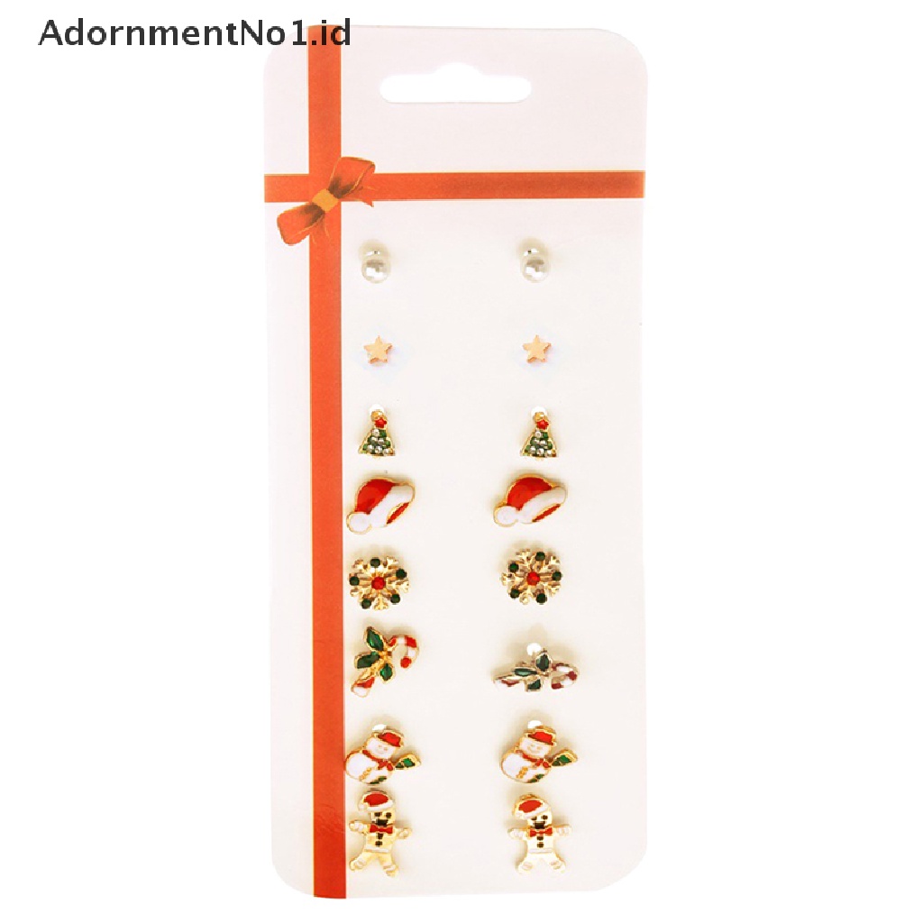 [AdornmentNo1] 8pcs/set Kepribadian Anting Natal Perhiasan Aksesoris Set Xmas Liburan Pohon Elk Snowman Santa Anting Lucu Hadiah Perhiasan Pesta Natal Untuk Wanita Gadis Anak