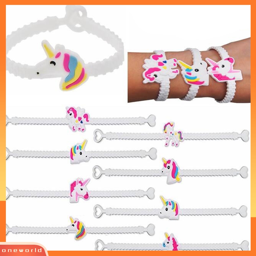 {oneworld} 5pcs Kartun Unicorn PVC Gelang Hadiah Anak-Anak Lucu Gelang Yang Dapat Disesuaikan