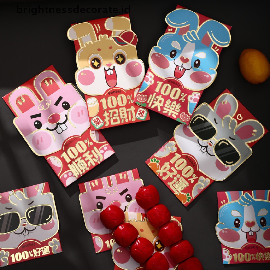 [Birth] 4pcs Chinese Rabbit Year Festival Hongbao Amplop Uang Keberuntungan Kartun Anak Hadiah Persediaan Tahun Baru Untuk Festival Musim Semi Beruntung Merah Tas Kantong Kantong [ID]