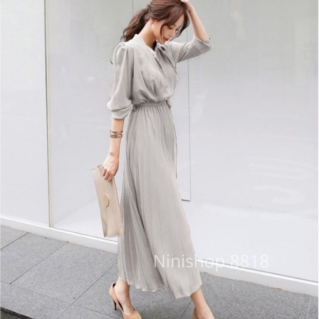 Long Dress Wanita Keith Lipat Korean Style/ Terusan Panjang Korea Polos