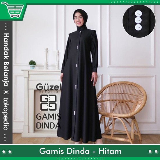 BAJU GAMIS DINDA GUZEL PREMIUM POLOS BAHAN KATUN TOYOBO ORIGINAL GUZEL - Hitam, M