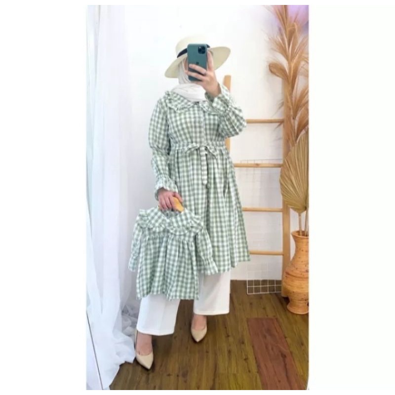Baju couple kotak besar Ibu dan anak/Baju Couple Ibu dan Anak Perempuan/Baju Couple Ibu dan anak/Tun